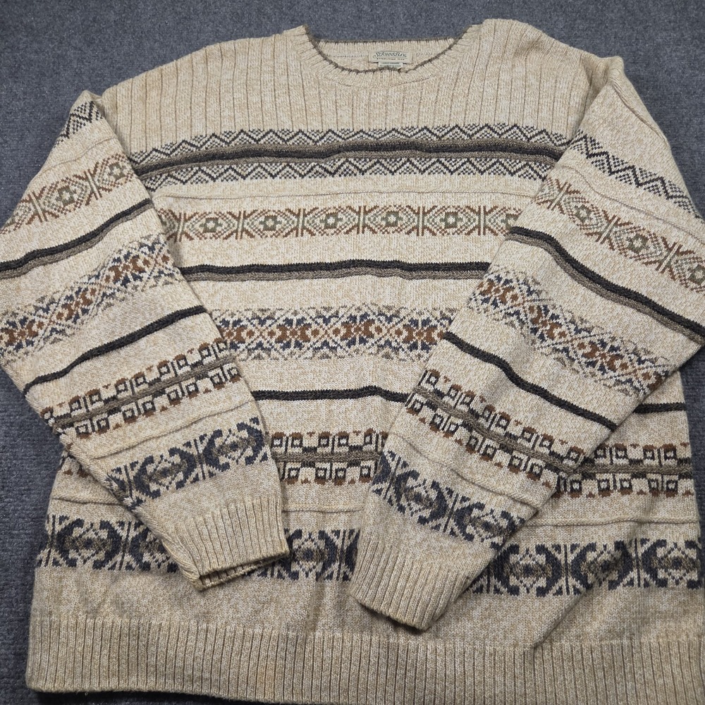 Vintage St Johns Bay Sweater Mens L Geometric Grandpa Knit 90s Fair Isle USA